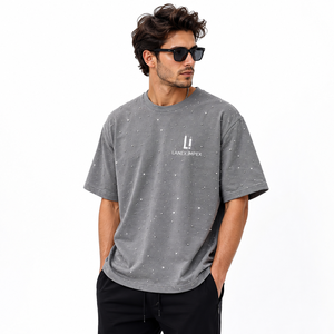 OEM Custom Grey Rhinestone T <b>Shirt</b> <b>Men</b> Oversized Streetwear Casual Short Sleeve Crew Neck Sparkle Graphic Tee Fashion Apparel - Product Image 1