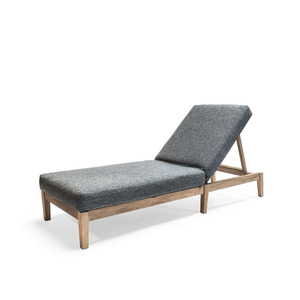 Chaise longue d'extérieur en teck avec dossier réglable et cadre à lattes pour patio, jardin, bord de piscine - Product Image 3