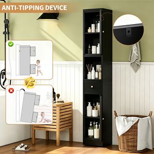 Mobiletto da Bagno Alto 71 Pollici, Armadietto Metallico Stretto a 5 Ripiani con 2 Ante e Ripiani Regolabili, Autoportante - Product Image 4