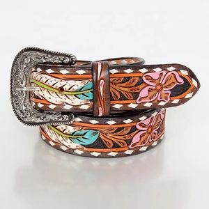 Ceintures de luxe en cuir de vachette de créateur haut de gamme avec motifs floraux western, unisexe, décontractées, avec boucle en alliage personnalisée, prêtes à être expédiées - Product Image 2