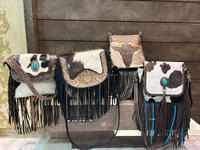 Nouveau Style occidental fabriqué à la main usiné cheveux sur peau fourrure cuir frange sac à bandoulière Style Boho sculpté cuir Turquoise pierre sacs
