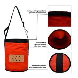 Red <b>Canvas</b> Horse Feed Bag Adjustable Strap Rectangular Leather Patch Durable Feeding Bag Bulk Wholesale OEM Supplier - Product Image 2