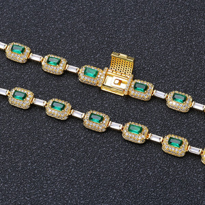 Collar de tenis de diamantes cultivados en laboratorio con esmeraldas, plata 925, ligero, diamante certificado, gema verde, joyería fina de lujo, pieza llamativa - Product Image 4