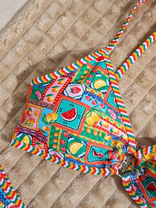 Conjunto de Bikini de 2 Piezas con Estampado Paisley para Mujer, Cuello Bandeau, Cintura Alta, Traje de Baño de Spandex, Estilo Boho, Lentejuelas, Secado Rápido, Logotipo Frontal - Product Image 5