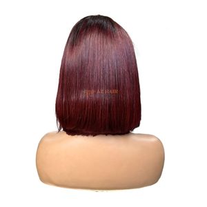 Wholesale Raw Vietnamese Hair Short 2x6 for Lace Closure <b>Bob</b> <b>Wigs</b> Double Drawn Transparent Lace Burgundy Wine Black Women - Product Image 4