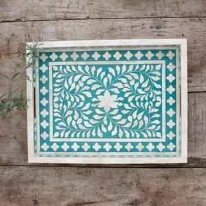 Plateaux de service et de rangement traditionnels en résine avec incrustations osseuses, motif floral, pour événements, fêtes, Aïd, plats de service tendance, pour la maison et les cafés - Product Image 1
