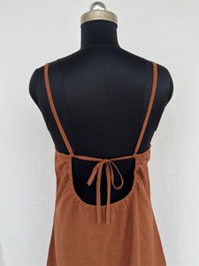 Robe mini en coton marron uni sans manches pour femme, tenue de plage, de fête, de vacances, légère, pour l'été, pour pique-nique, robe de vacances - Product Image 5