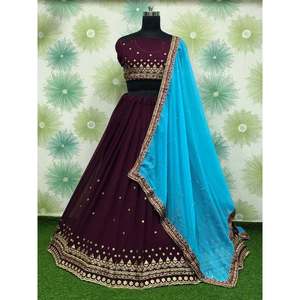 งานปักผ้าจอร์เจียที่เลือกมากที่สุด lehenga choli กับไวน์ dupatta - Product Image 1