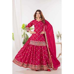 El conjunto de traje de fiesta de diseñador para mujer incluye Top Sharara Plazzo Dupatta - Product Image 4