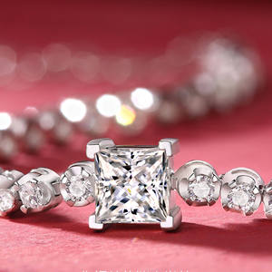 Silver Moissanite Tennis Bracelet Princess Cut & Round Brilliant Cut Solitaire Claw Set Unisex Bridal Anniversary <b>Gift</b> - Product Image 2
