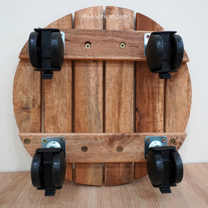 Carrito de plantas de madera para exteriores con ruedas, maceta redonda con ruedas de madera, soporte para mover dimensiones de 30x30cm - Product Image 4