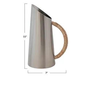 Pichet de service en acier inoxydable avec poignée tressée, hauteur 11 pouces, design minimaliste pour la décoration de table - Product Image 1
