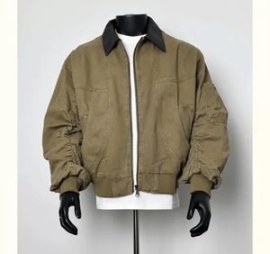 Blouson Bomber Homme Personnalisé Vert Olive Vintage, Veste de Travail Décontractée Zippée avec Poignets Côtelés – Vente en Gros - Product Image 1