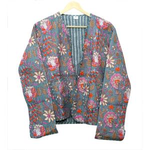 Handmade Short Reversible Eco-Friendly Cotton Breathable Quick Dry Vintage <b>Quilted</b> Autumn <b>Jacket</b> Button Closure Full Sleeves - Product Image 6