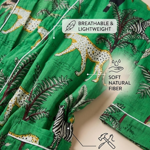 Bata Kimono de Algodón con Estampado de Selva Verde para Mujer, Larga, de Manga Larga, Ropa de Dormir Cómoda, Bata de Estar por Casa - Product Image 4