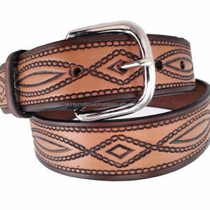 Cinturón de herramientas de cuero occidental marrón a la moda para hombre con patrón de cuerda hecho a mano con estilo grabado hecho en La India cinturones y accesorios de vaquero - Product Image 6