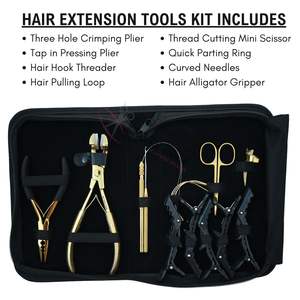 Hair Extension Working Tools Kit 3 Hole Crimping Plier Tape Plier Silicone Padding Threader <b>Hook</b> Loop Needle Alligator <b>Clips</b> - Product Image 2