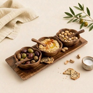Ensemble de bols à condiments en bois de manguier écologiques faits à la main avec plateau rectangulaire et cuillères, vaisselle de luxe pour la maison et les restaurants - Product Image 2