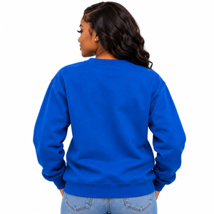 Damen-Sweatshirt in Königsblau mit Rundhalsausschnitt, Gelbem Athletik-Schriftzug und XXL-Grafikdruck, Langarm, Lässiger Sport-Look - Product Image 2