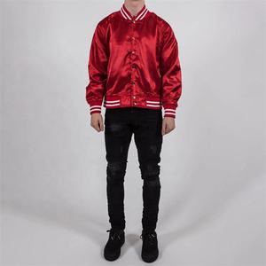 Satin Varsity <b>Jacket</b> for Men Casual Stand Bomber <b>Red</b> Embroidered Lettermen Finished Product OEM Service Available - Product Image 1