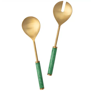 Juego de Servidores de Ensalada de Acero Inoxidable de Alta Calidad, Chapados en Oro, con Mango de Resina Color Durazno, para Uso en Mesas de Restaurante, en Oferta - Product Image 3