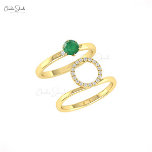 Top Products Zambian Emerald 5mm Round Cut & Diamond Halo Braided Stacking <b>Ring</b> with 14k Solid Gold Promise <b>Ring</b> for <b>Couple</b> - Product Image 6