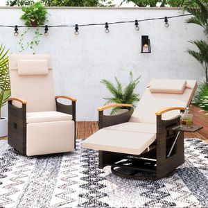 Sedia Reclinabile da Patio in Rattan con Schienale e Poggiapiedi Regolabili, Girevole a 360 Gradi - Product Image 2