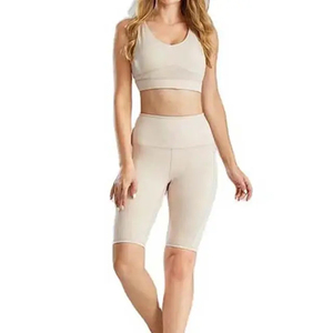 Women's 2-Piece Sports Bra Shorts Set Solid Color Breathable Spandex Knitted <b>High</b> Stretch Above <b>Knee</b> Sporty Workout Activewear - Product Image 4