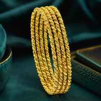 Lot de 4 Bracelets Torsadés Turcs en Laiton Plaqué Or 14K 18K 24K, Motif Floral, Style Moyen-Oriental, Remplis d'Or, Vente en Gros
