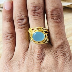 New Design Aqua Chalcedony <b>Rings</b> Boho Floral Brass <b>Ring</b> For Women 18k <b>Gold</b> Plated Botanical <b>Cocktail</b> <b>Ring</b> for Wholesale/OEM/ODM - Product Image 6