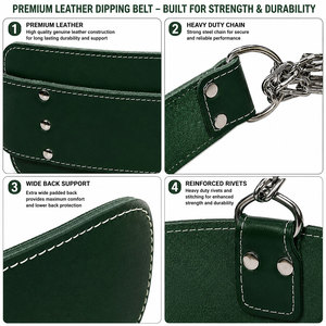 High Performance Fitness Wear Custom Dip Belt Genuine Leather <b>Adjustable</b> Carabiner Waistband Support For Strength Training Use - Product Image 3