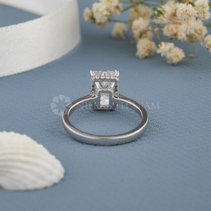 Bague solitaire en diamant taille radiant au design tendance, diamant de laboratoire, or blanc, bijoux fins en diamant pour femme - Product Image 2