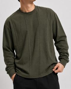 เสื้อสเวตเชิ้ตคอกลมแขนยาวสีเขียวมะกอกสำหรับผู้ชาย ทรงโอเวอร์ไซส์ สไตล์ลำลอง ผ้าถัก สีพื้น สำหรับฤดูใบไม้ร่วง ผ้าฝ้าย 100%  ขั้นต่ำในการสั่งซื้อน้อย - Product Image 1