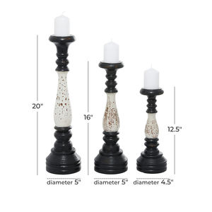 Wooden <b>Candlestick</b> Holder Set of 3 TALL <b>Black</b> and White Distressed Finish for Home Decoration - Product Image 2