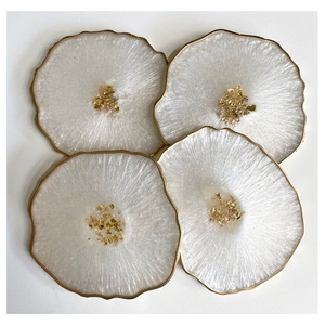 Modern Luxury Natural <b>Agate</b> Geode <b>Coasters</b> Set with Metallic Gold Trim Reusable Tray & Box for Home Bar - Product Image 1
