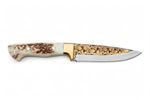 Outil utilitaire artisanal en filigrane d'or gravé avec manche en bois de cerf naturel - Product Image 3