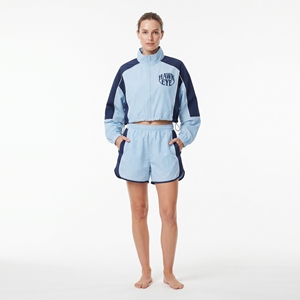 Ensemble de survêtement coupe-vent en nylon pour femme OEM, veste et short personnalisables avec logo - Product Image 1