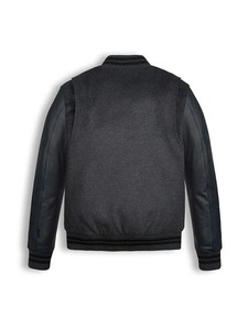 <b>Mens</b> Varsity Bomber Leather <b>Jacket</b> - Product Image 2
