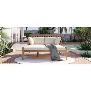 TREXM divano letto esterno per Patio a bordo piscina cortile a quattro federe in legno curvo braccioli luce Teak Beige cuscino Set da giardino - Product Image 5