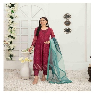 ZORA 3 pièces en mousseline de soie de viscose robes de mariée indiennes et pakistanaises brodées Salwar Kameez tenue de soirée pour les femmes - Product Image 6
