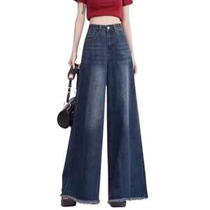 High Waist Flare <b>Denim</b> Jeans Women Full Length Solid Color Button Front Casual Style Waterproof Cotton <b>Material</b> Winter Season - Product Image 1