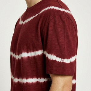 Men's Burgundy Tie Dye Striped Crew Neck T Shirt And Shorts <b>Set</b> Casual <b>Knitted</b> Summer Outfit With Matching Shorts - Product Image 4