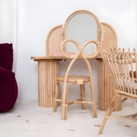 Adorable coiffeuse en rotin avec tiroirs, ensemble de tables de maquillage avec miroir pour chambre à coucher, OEM accepté