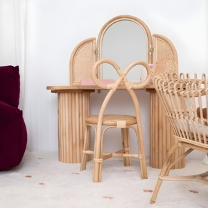 Adorable Rattan <b>Vanity</b> <b>Table</b> With Drawers Makeup <b>Dressing</b> <b>Tables</b> Set With <b>Mirror</b> for Bedroom OEM Accepted - Product Image 5