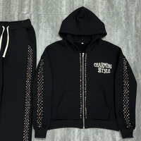 Ensemble de survêtements épais et surdimensionnés personnalisés, style vintage délavé, avec broderie et patchs, pour homme, sweat à capuche zippé unisexe, effet délavé à l'acide