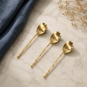 Customs Designed Brass Ribbed Handle Table Spoons Matte Finished Long Size <b>Star</b> Handle Use Server Spoon for Kitchen Utensils - Product Image 5