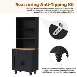 On-Trend Farmhouse 70\" Entertainment Center Solid Wood Gourd-Shaped Legs Tempered Glass Doors Adjustable <b>Bookshelves</b> <b>TV</b> Stand - Product Image 6