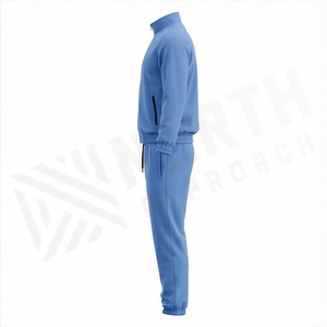 Ensemble de survêtement bleu pour homme, col montant zippé, vêtements de sport décontractés, couleur unie, pantalon de survêtement en polyester, tenue d'automne - Product Image 3