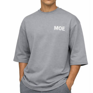 เสื้อยืดแขนสั้นผ้าคอตตอนหนาน้ำหนักมาก พิมพ์ลายแบบมินิมอล สำหรับผู้ชาย รับผลิตเสื้อยืดแบบ OEM แบรนด์ส่วนตัว ขายส่ง - Product Image 1