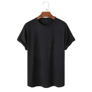 Camiseta negra de manga corta con cuello redondo para hombre, corte regular, informal, de algodón, jersey, color liso. - Product Image 1